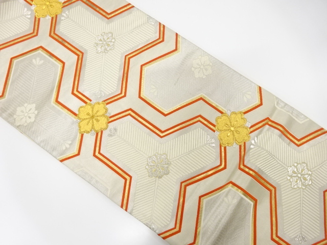 JAPANESE KIMONO / ANTIQUE FUKURO OBI / SILK / WOVEN BISHAMON KIKKO PATTERN